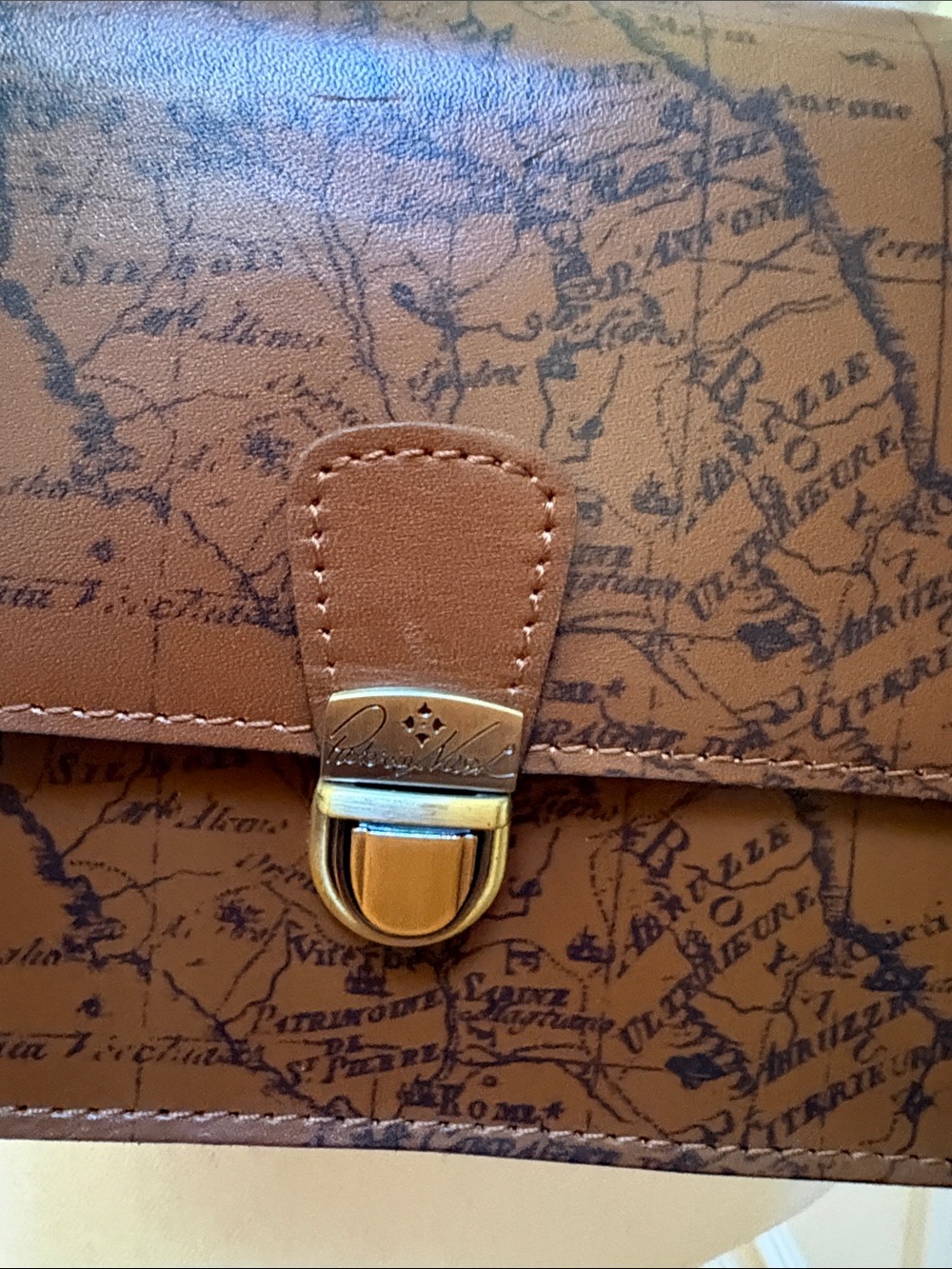Patricia Nash Tan Brown Map-Print Leather Messenger Crossbody - Picture 4 of 8